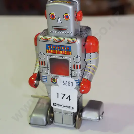 tin clock toy robot