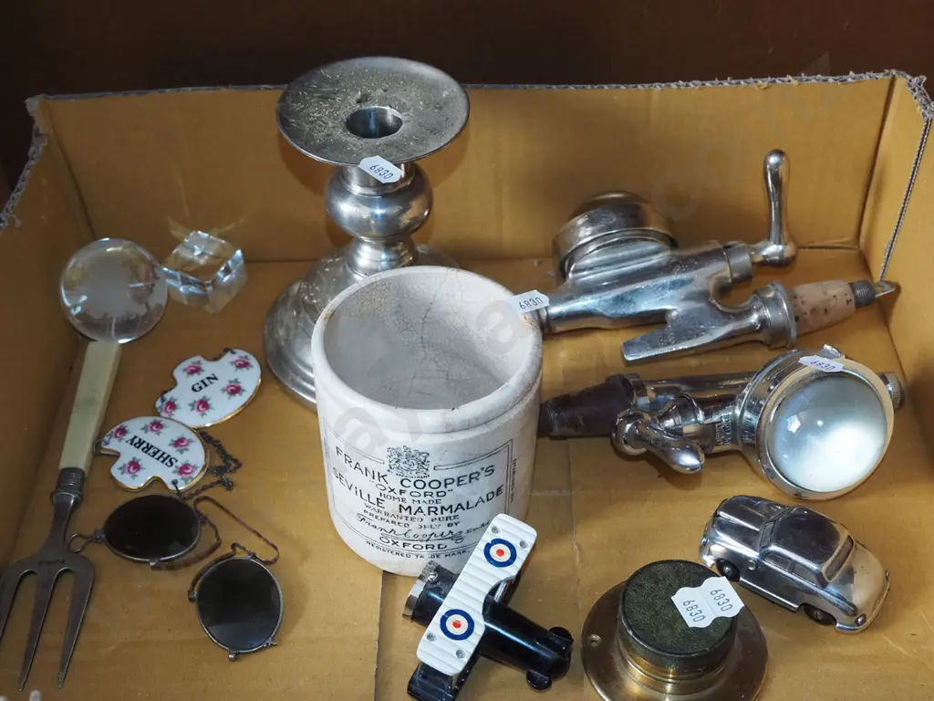 box; candlesticks, marmalade jar, sunglasses etc Image 1++