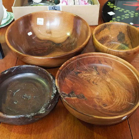 4x turned wood bowls Largest Diam290