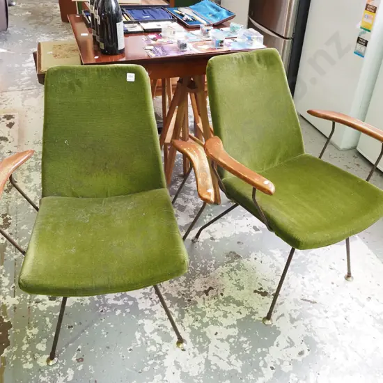 2x lime green armchairs - varnish needs attention