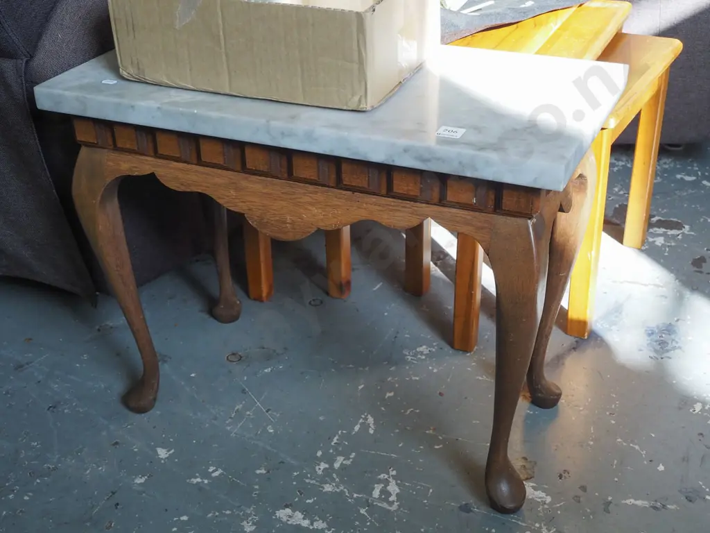 mahogany cab leg marble top end table H455 W600 D300 Image 1++