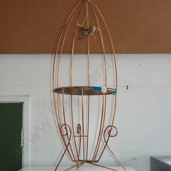 mid century metal and glass rocket shaped jardiniere stand with bird on perch H860