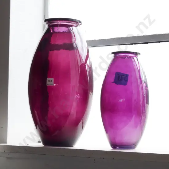 2x large purple glass jars H450