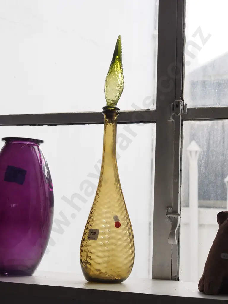 green mottled glass genie bottle - stoppper is a slight mismatch Image 1++