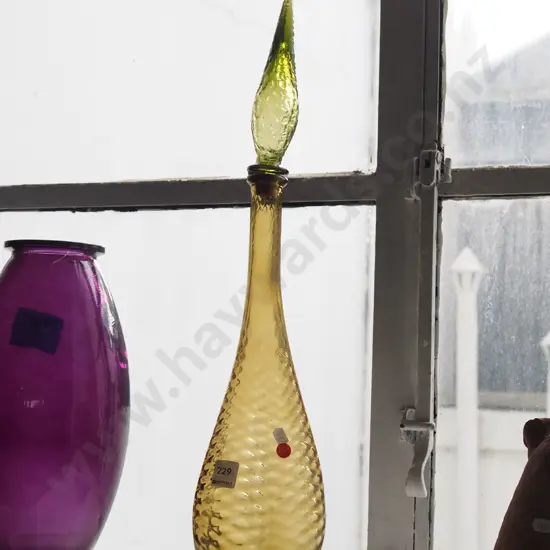 green mottled glass genie bottle - stoppper is a slight mismatch