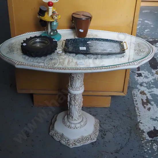 small composite wine table with Asian scenes