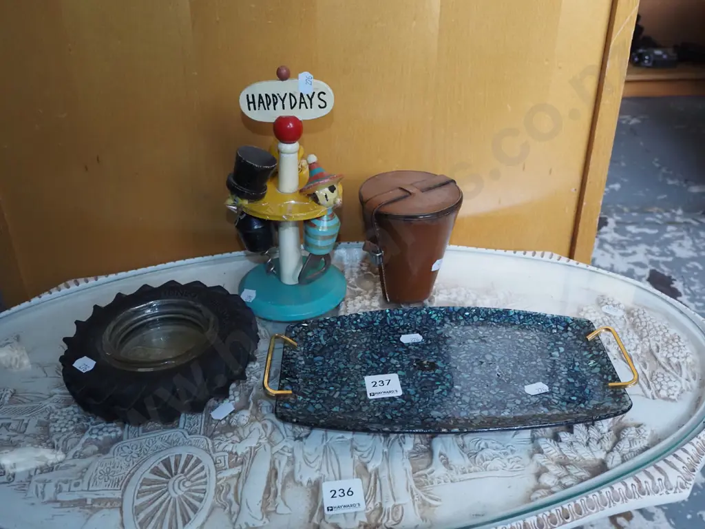 tyre ashtray, novelty bar tools, paua tray, stainless steel travel cups Image 1++