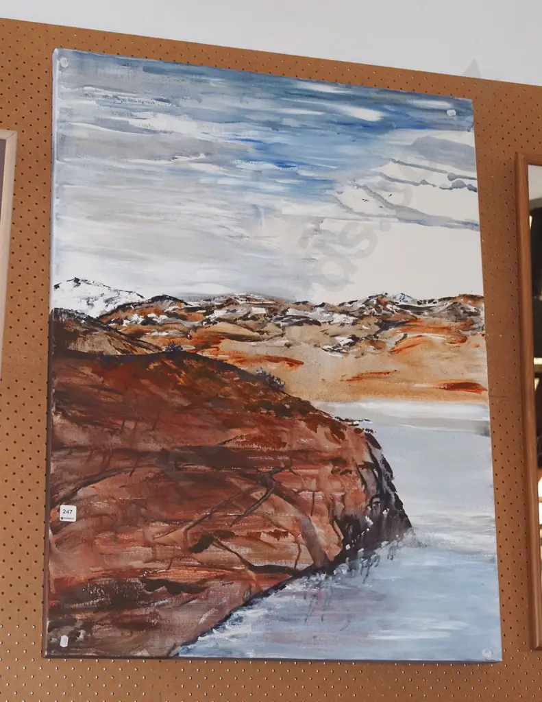 acrylic on canvas - lake and mountain scene Image 1++