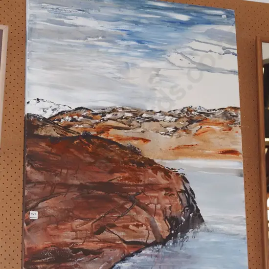acrylic on canvas - lake and mountain scene