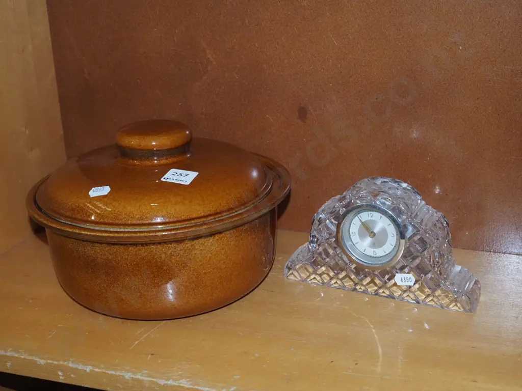 lidded casserole, cut crystal mantle clock Image 1++