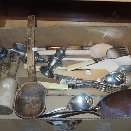 box; kitchen utensils, salt and pepper shaker