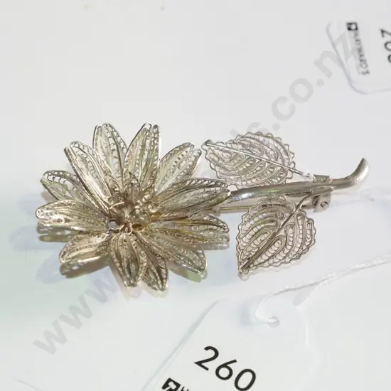 Mexican sterling silver large filagree brooch 18gms