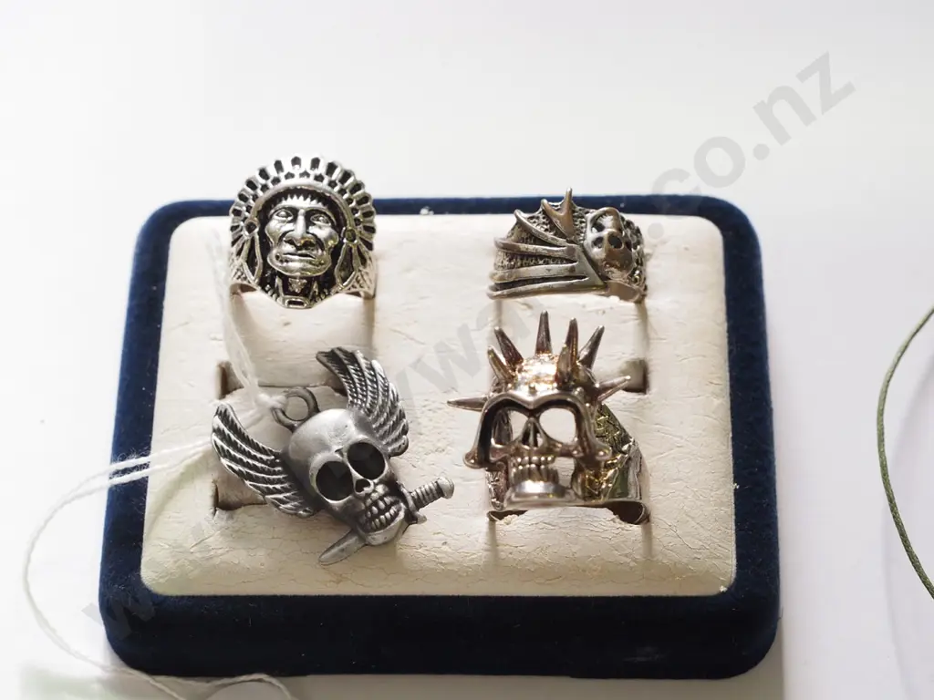 2x mens metal skull ring, Indian head ring & skull pendant ring Image 1++