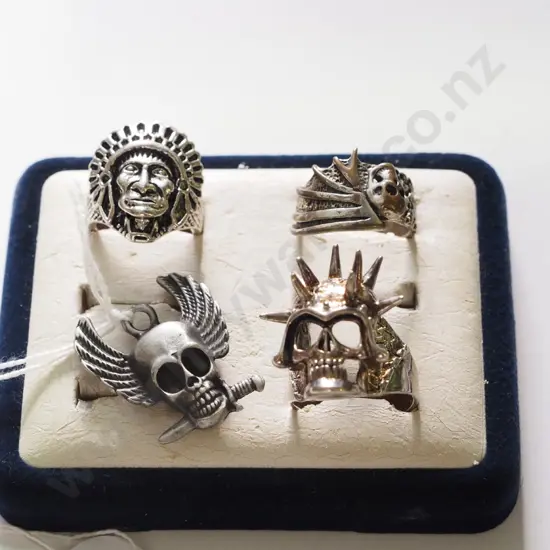 2x mens metal skull ring, Indian head ring & skull pendant ring