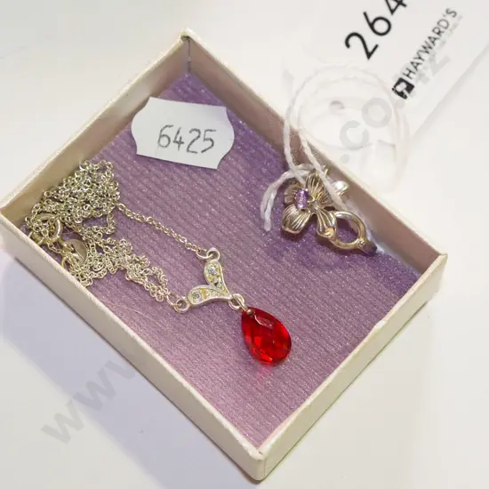 sterling silver red bead necklace & sterling silver amethyst ring