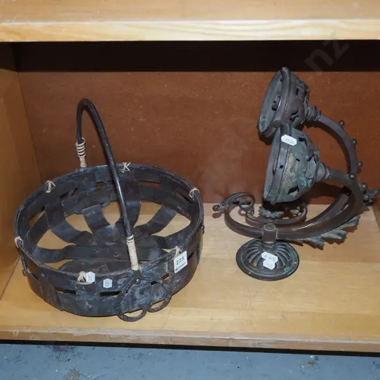 wrought metal tray, wall mounted brass light fittings