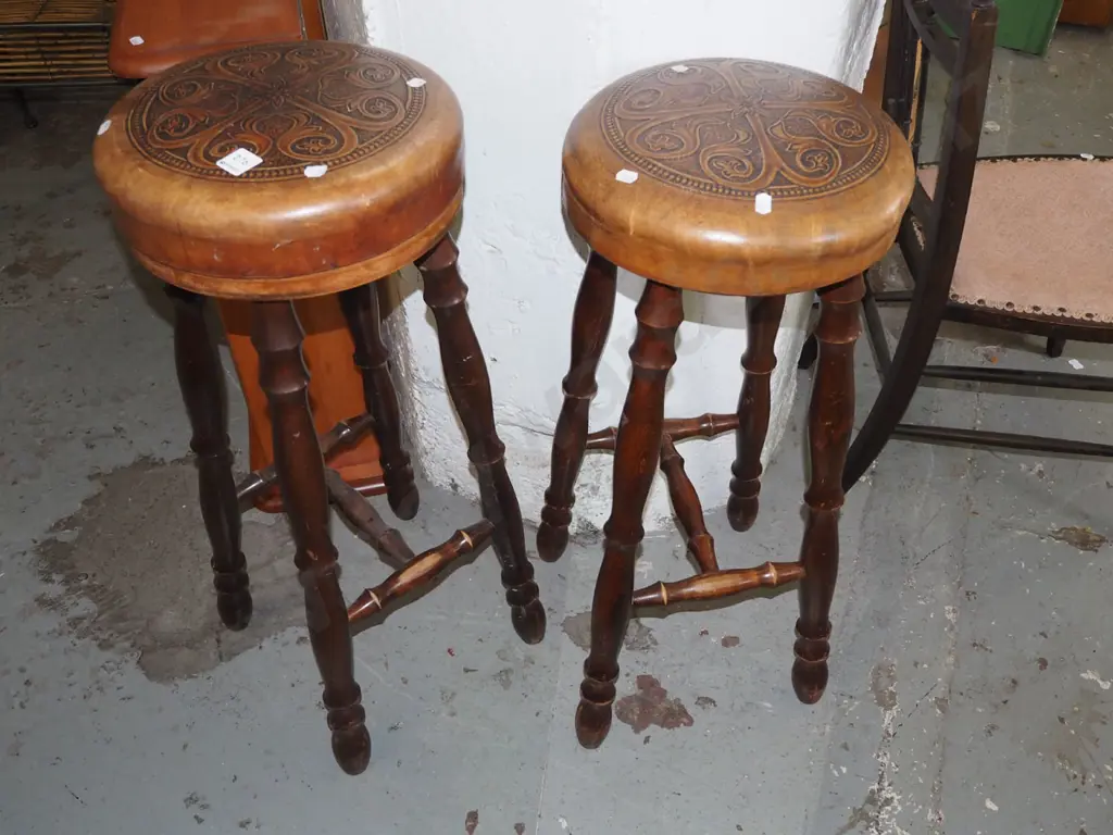2x tooled leather stools Image 1++