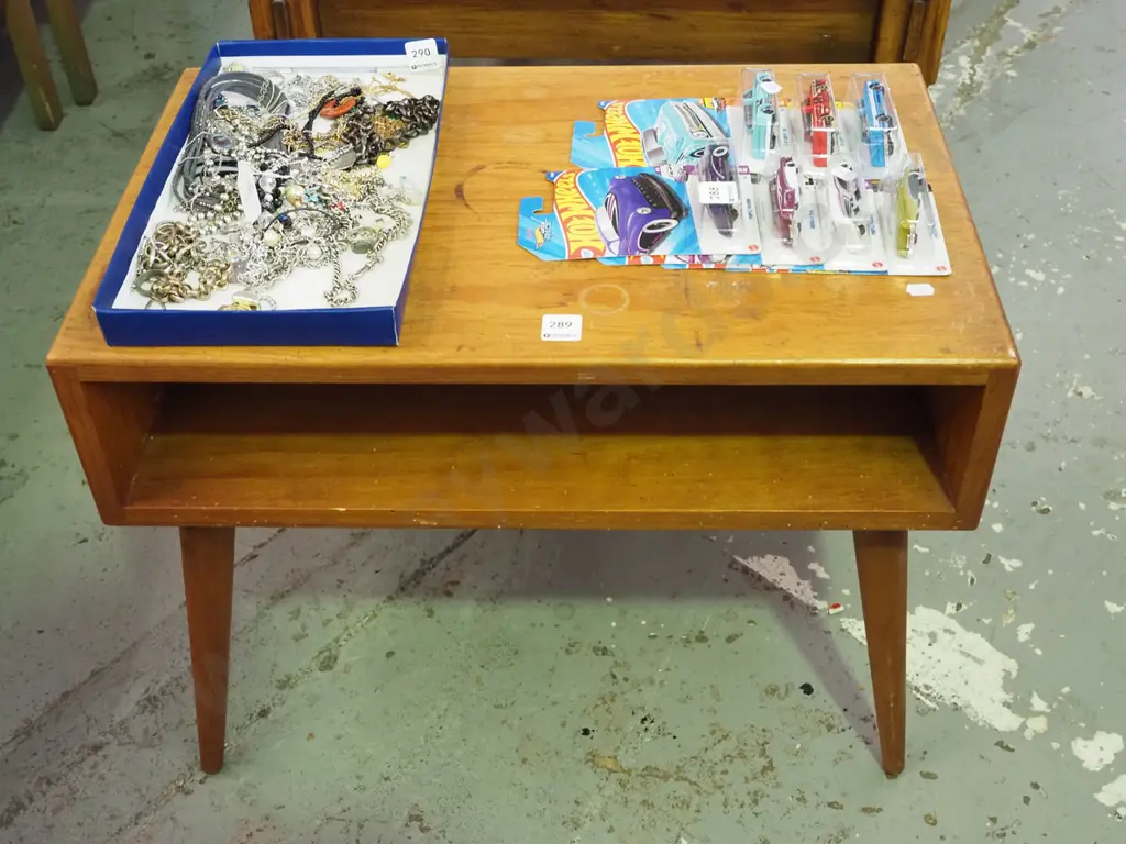 mid century pine end table with internal shelf - some signs of borer H460 W610 D380 Image 1++