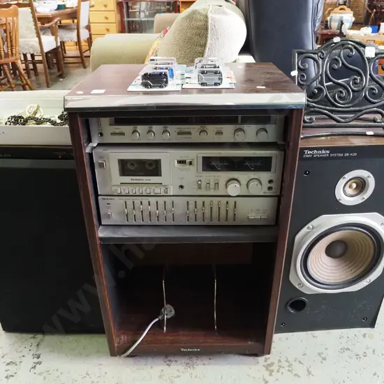 Technics stereo with speakers and original cabinet - missing 1 speaker cover, no turntable