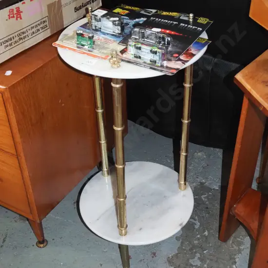 brass and marble 2 tier jardiniere stand