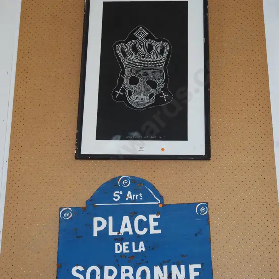 framed tapestry - Its Not Over Yet, painted French street sign on card