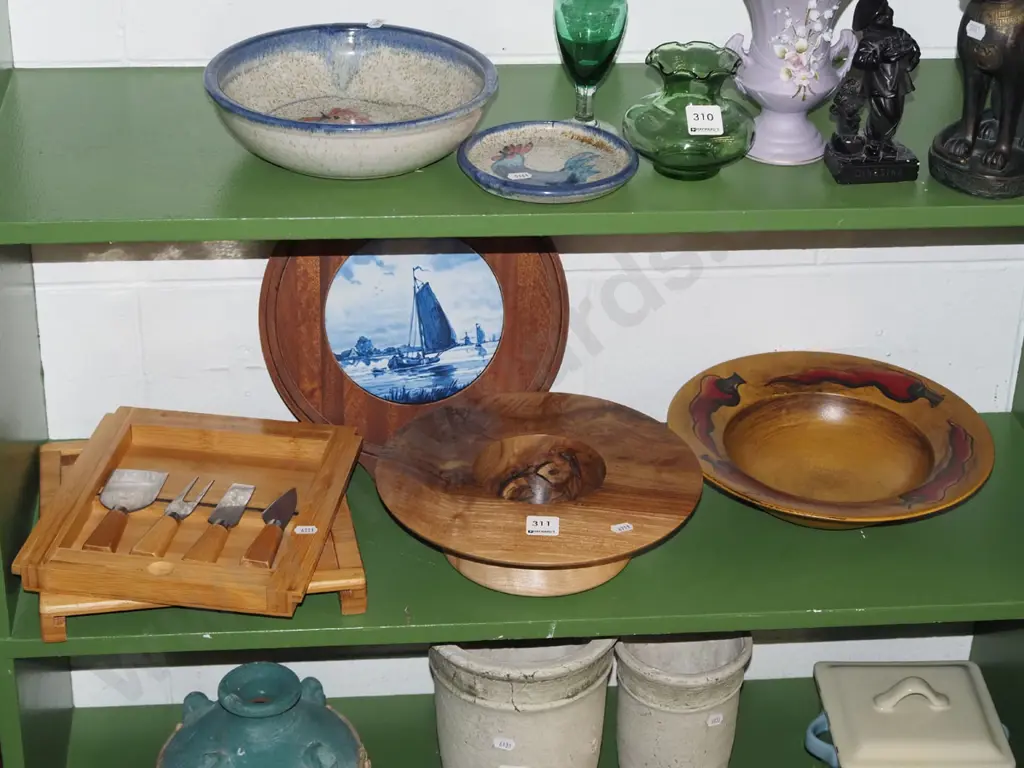 wooden walnut bowl, cheese board set etc Image 1++