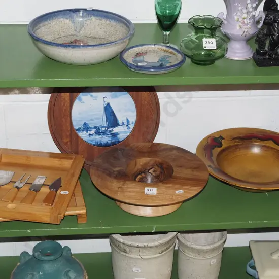 wooden walnut bowl, cheese board set etc