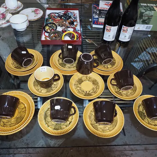 Crown Lynn Honey Glow cups, saucers, plates