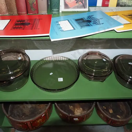 shelf; pyrex baking ware