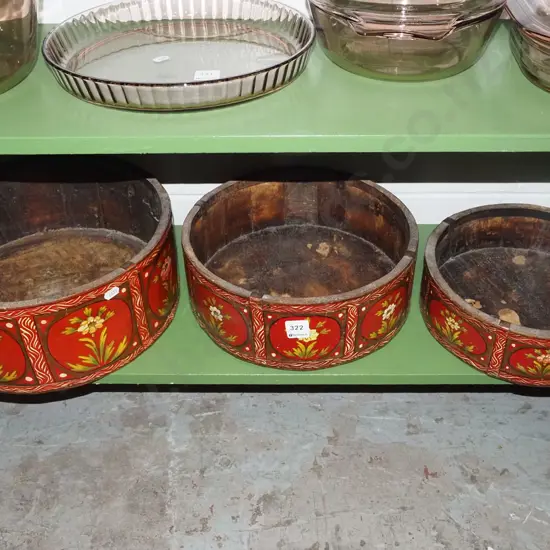 3x European style wooden bowls/trays Largets Diam220