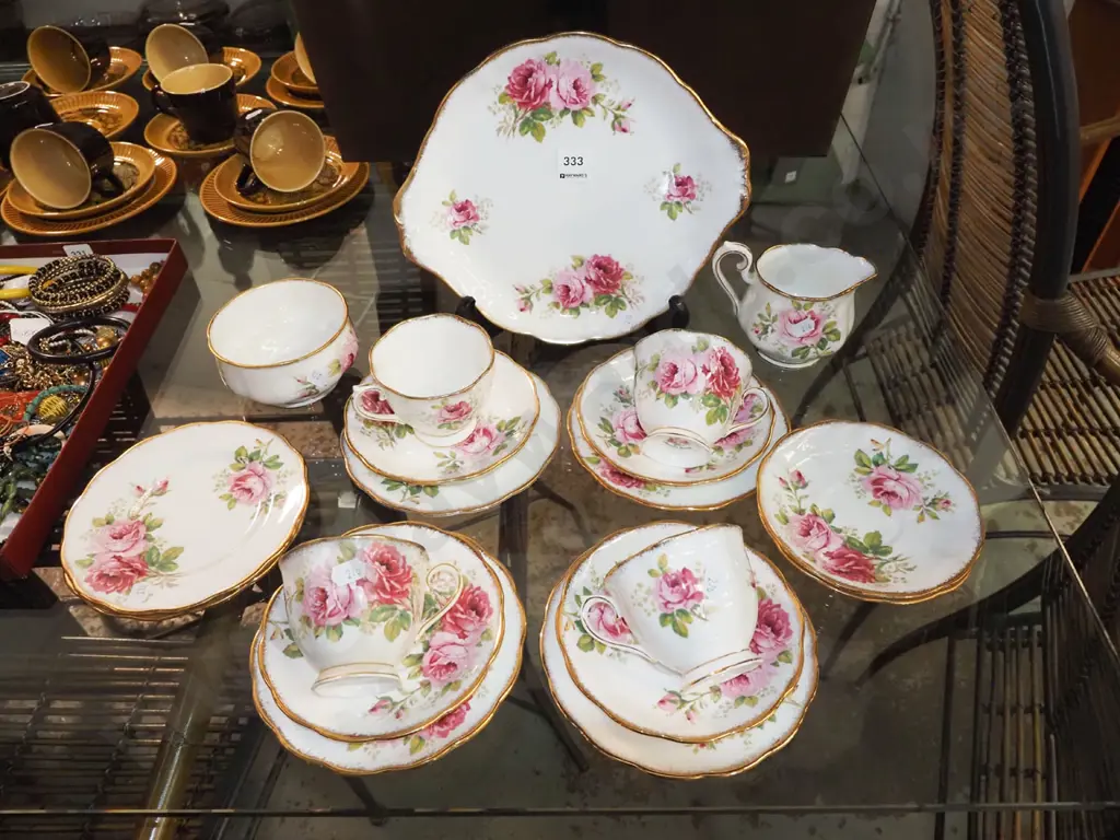 assorted Royal Albert American Beauty plates, cups etc Image 1++