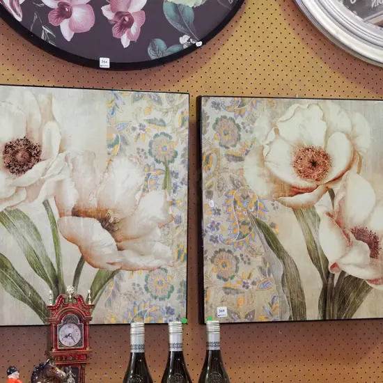 pair of framed floral prints - green dots H580