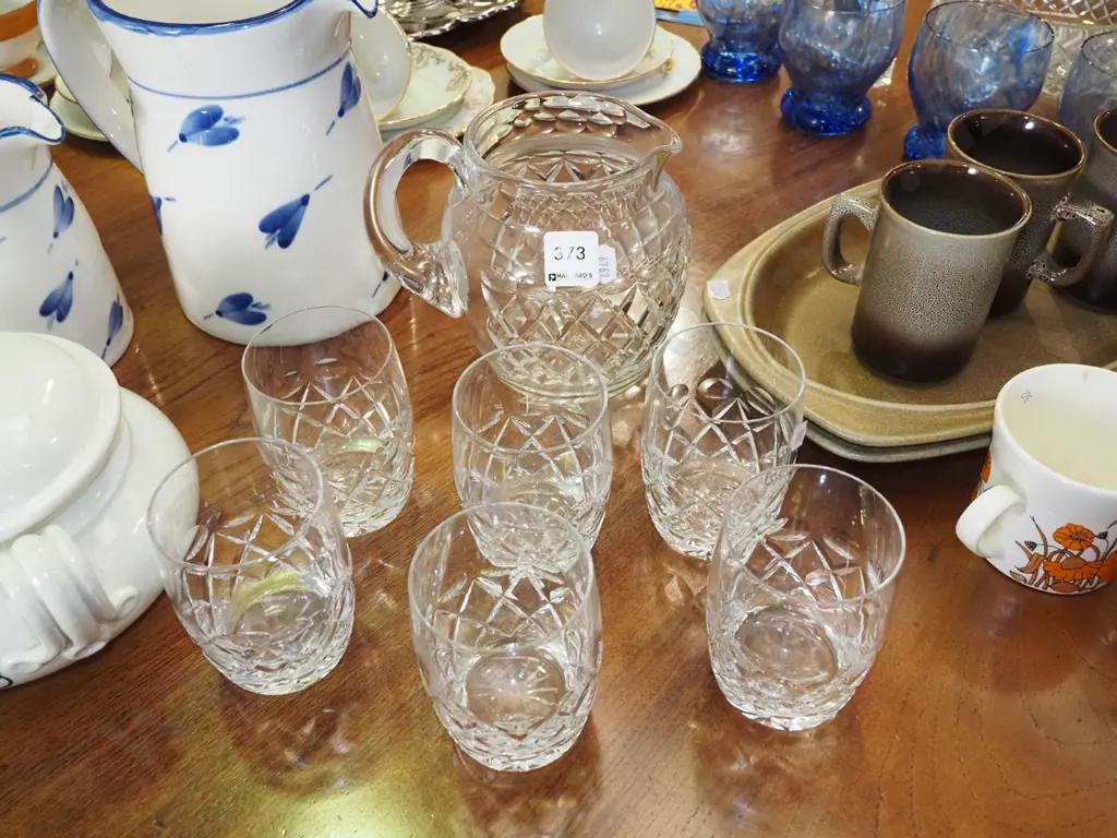 cut crystal water jug, 6x cut crystal tumblers Image 1++