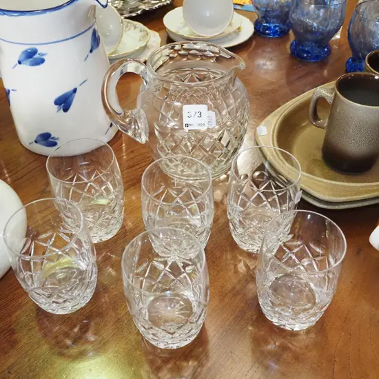 cut crystal water jug, 6x cut crystal tumblers