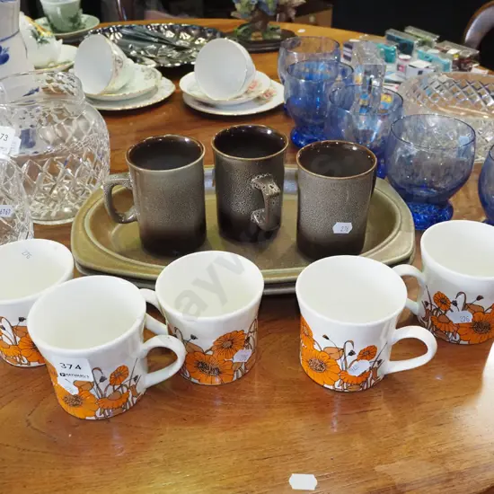 Temuka Pottery plates, cups, 5x Crown Lynn Sorrento tea cups