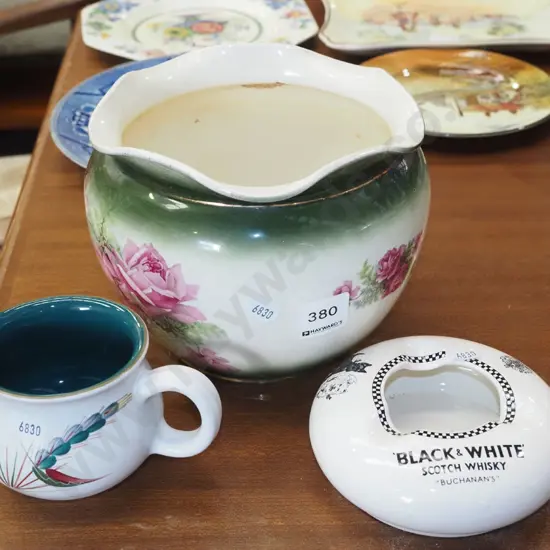 jardiniere, Denby jug, whisky ashtray