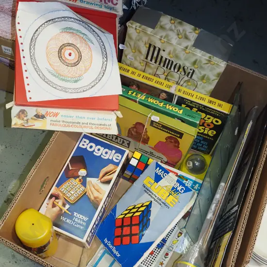 box; various toys