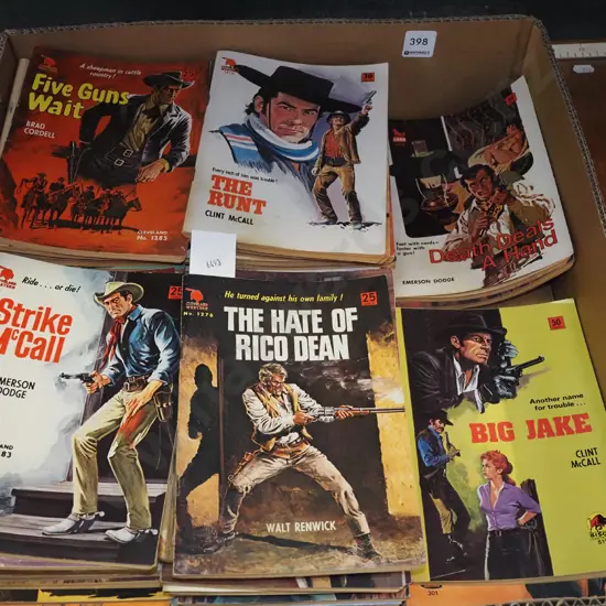 box; various paperback novels