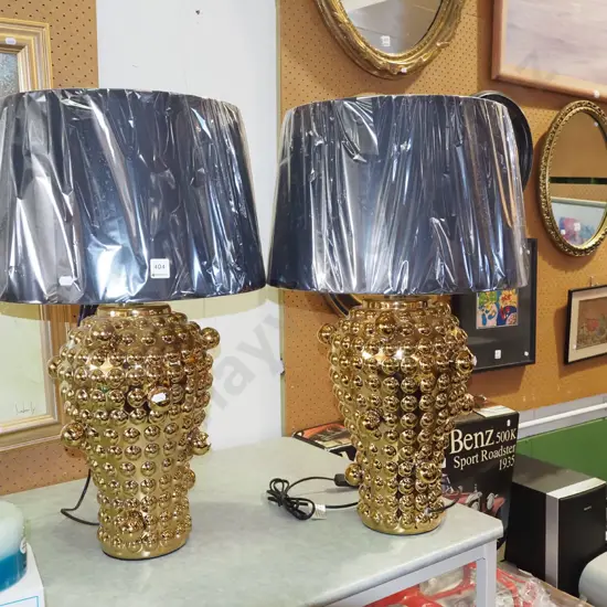 pair of gilt bubble based table lamps H670
