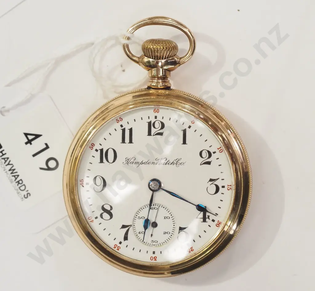 Hampden Watch Co, gold tone pocket watch (going) Image 1++