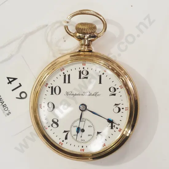 Hampden Watch Co, gold tone pocket watch (going)
