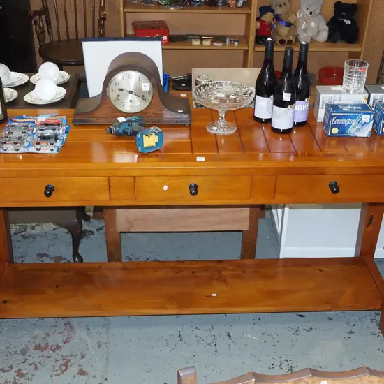 rimu 3 drawer 2 tier hall table - excellent condition H800 W1720 D450