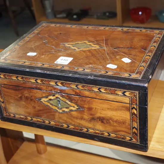 restorer's chevron inlay walnut veneer sewing box