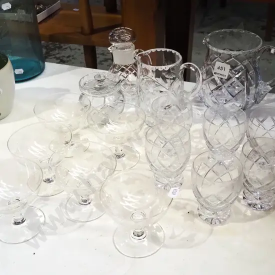 cut crystal jugs, tumblers, honey pot etc