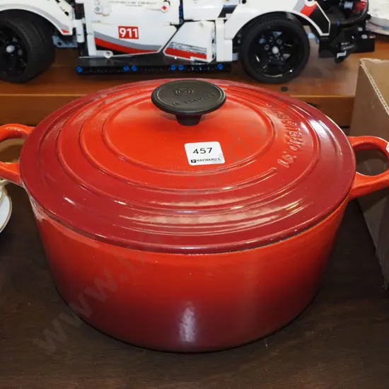 Le Creuset cast iron and enamel lidded casserole - slight marking inside Diam245