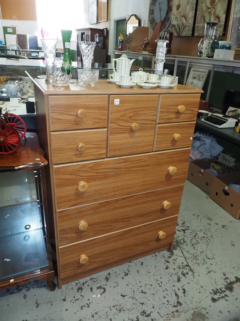 mdf faux wood veneer 8 drawer tallboy H1200 W860 D405 Image 1++