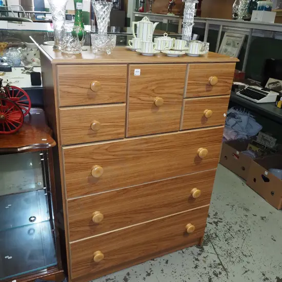 mdf faux wood veneer 8 drawer tallboy H1200 W860 D405