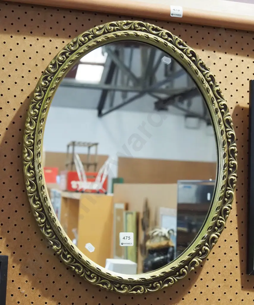 gilt framed oval wall mirror H520 Image 1++