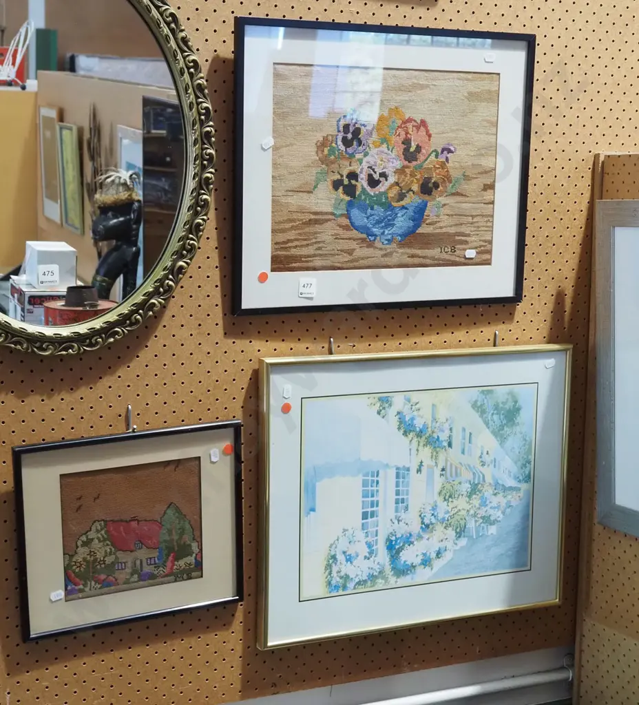 2x framed tapestries, framed print - red dots Image 1++