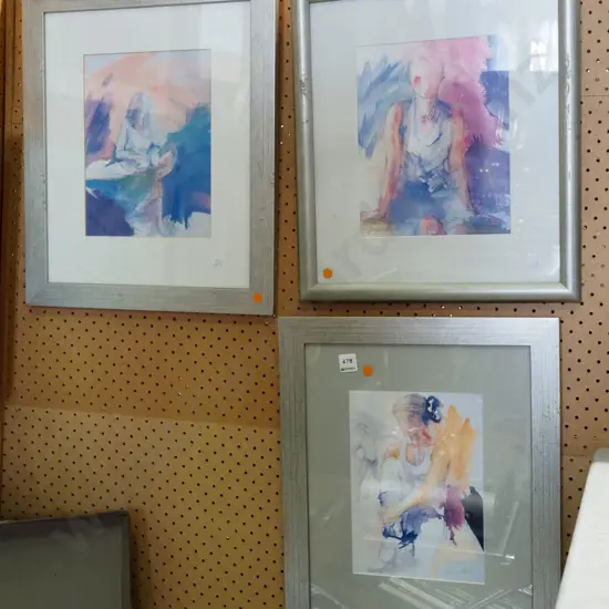3x framed Angus Watson prints - portraits - orange dots